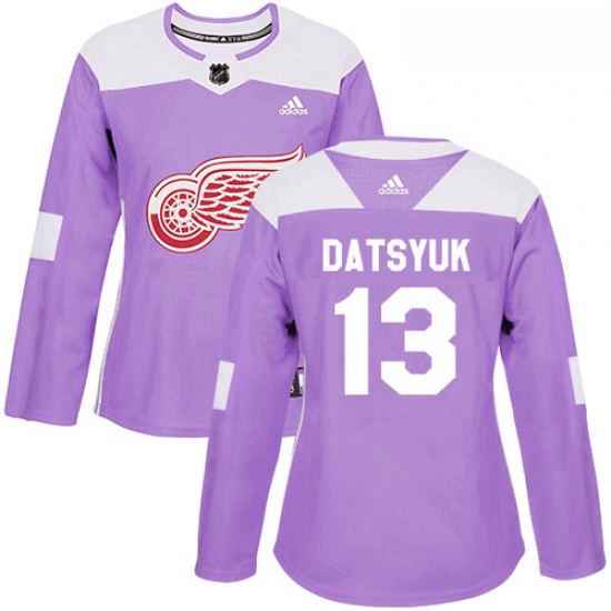 Womens Adidas Detroit Red Wings 13 Pavel Datsyuk Authentic Purple Fights Cancer Practice NHL Jersey