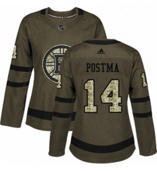 Womens Adidas Boston Bruins 14 Paul Postma Authentic Green Salute to Service NHL Jersey