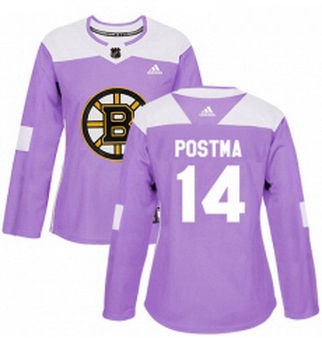 Womens Adidas Boston Bruins 14 Paul Postma Authentic Purple Fights Cancer Practice NHL Jersey