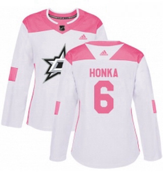 Womens Adidas Dallas Stars 6 Julius Honka Authentic WhitePink Fashion NHL Jersey