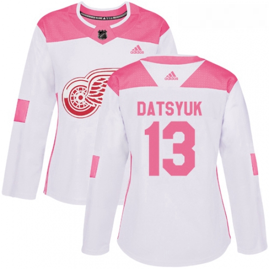 Womens Adidas Detroit Red Wings 13 Pavel Datsyuk Authentic WhitePink Fashion NHL Jersey