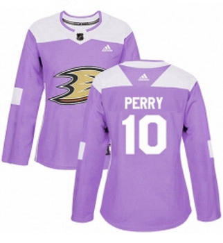 Womens Adidas Anaheim Ducks 10 Corey Perry Authentic Purple Fights Cancer Practice NHL Jersey