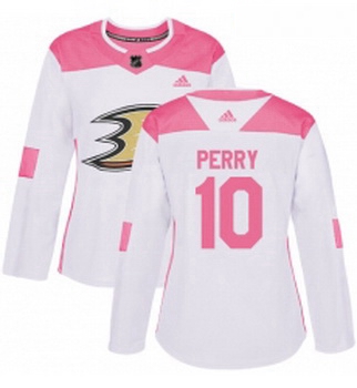 Womens Adidas Anaheim Ducks 10 Corey Perry Authentic WhitePink Fashion NHL Jersey