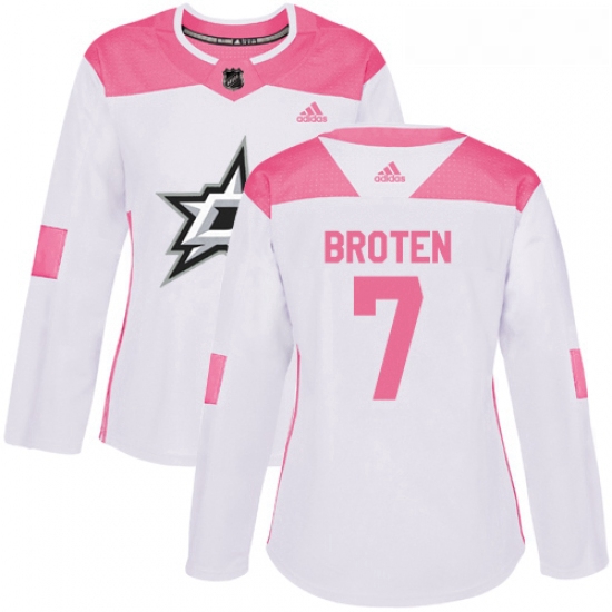 Womens Adidas Dallas Stars 7 Neal Broten Authentic WhitePink Fashion NHL Jersey