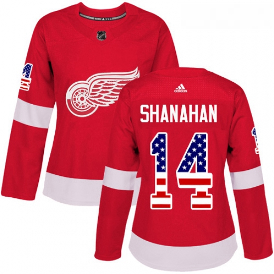 Womens Adidas Detroit Red Wings 14 Brendan Shanahan Authentic Red USA Flag Fashion NHL Jersey