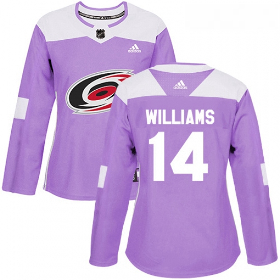 Womens Adidas Carolina Hurricanes 14 Justin Williams Authentic Purple Fights Cancer Practice NHL Jer