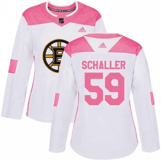 Womens Adidas Boston Bruins 59 Tim Schaller Authentic WhitePink Fashion NHL Jersey