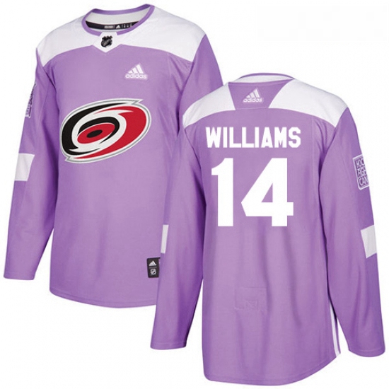 Youth Adidas Carolina Hurricanes 14 Justin Williams Authentic Purple Fights Cancer Practice NHL Jers