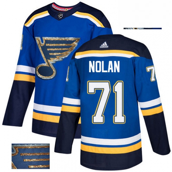 Mens Adidas St Louis Blues 71 Jordan Nolan Authentic Royal Blue Fashion Gold NHL Jersey