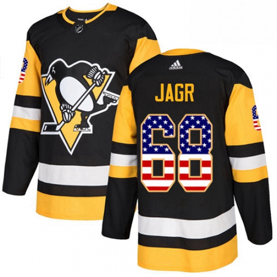 Mens Adidas Pittsburgh Penguins 68 Jaromir Jagr Authentic Black USA Flag Fashion NHL Jersey