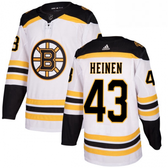 Mens Adidas Boston Bruins 43 Danton Heinen Authentic White Away NHL Jersey