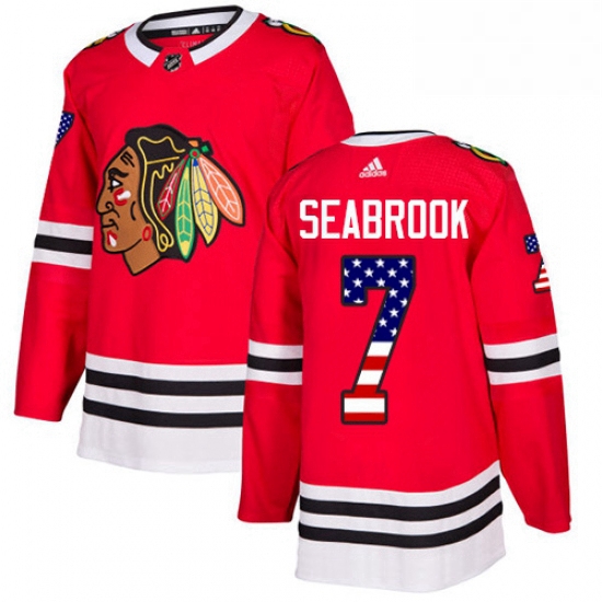 Mens Adidas Chicago Blackhawks 7 Brent Seabrook Authentic Red USA Flag Fashion NHL Jersey