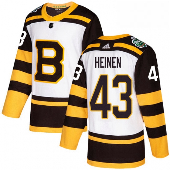 Mens Adidas Boston Bruins 43 Danton Heinen Authentic White 2019 Winter Classic NHL Jersey