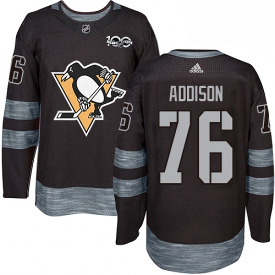 Mens Adidas Pittsburgh Penguins 76 Calen Addison Authentic Black 1917 2017 100th Anniversary NHL Jer