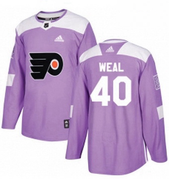 Mens Adidas Philadelphia Flyers 40 Jordan Weal Authentic Purple Fights Cancer Practice NHL Jersey