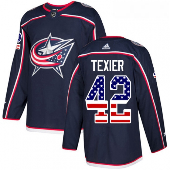 Youth Adidas Columbus Blue Jackets 42 Alexandre Texier Authentic Navy Blue USA Flag Fashion NHL Jers