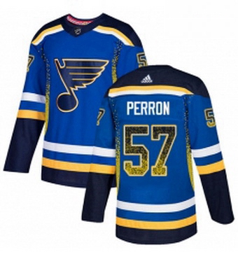 Mens Adidas St Louis Blues 57 David Perron Authentic Blue Drift Fashion NHL Jersey