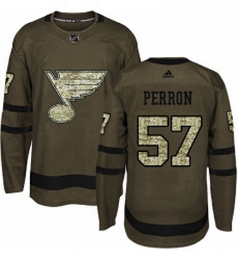 Mens Adidas St Louis Blues 57 David Perron Authentic Green Salute to Service NHL Jersey