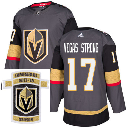 Adidas Golden Knights #17 Vegas Strong Grey Home Authentic Stitched NHL Inaugural Season Patch Jerse