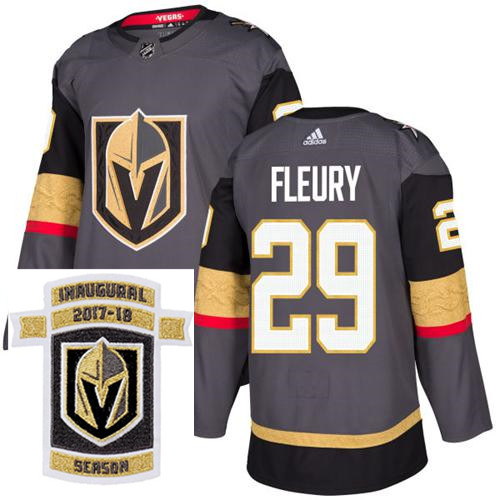 Adidas Golden Knights #29 Marc Andre Fleury Grey Home Authentic Stitched NHL Inaugural Season Patch 