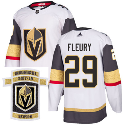 Adidas Golden Knights #29 Marc Andre Fleury White Road Authentic Stitched NHL Inaugural Season Patch