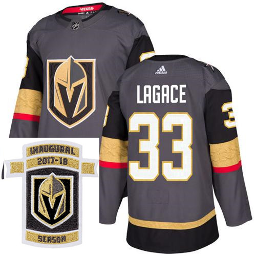 Adidas Golden Knights #33 Maxime Lagace Grey Home Authentic Stitched NHL Inaugural Season Patch Jers