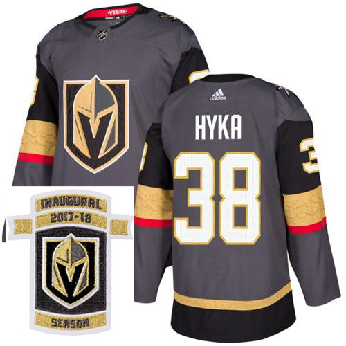 Adidas Golden Knights #38 Tomas Hyka Grey Home Authentic Stitched NHL Inaugural Season Patch Jersey