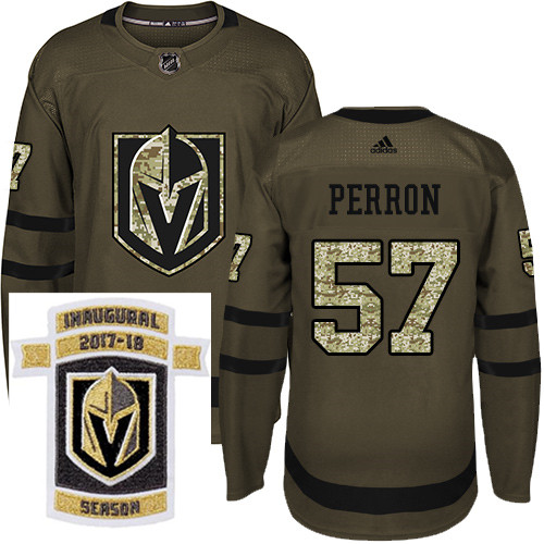 Adidas Golden Knights #57 David Perron Green Salute to Service Stitched NHL Inaugural Season Patch J