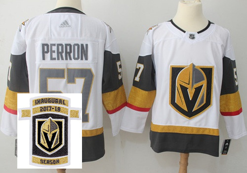 Adidas Golden Knights #57 David Perron White Road Authentic Stitched NHL Inaugural Season Patch Jers