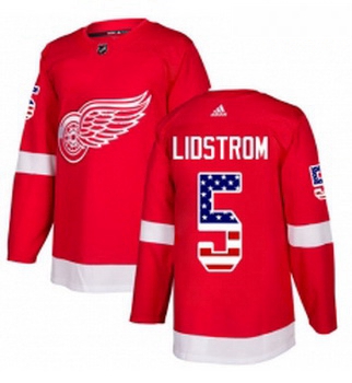 Youth Adidas Detroit Red Wings 5 Nicklas Lidstrom Authentic Red USA Flag Fashion NHL Jersey