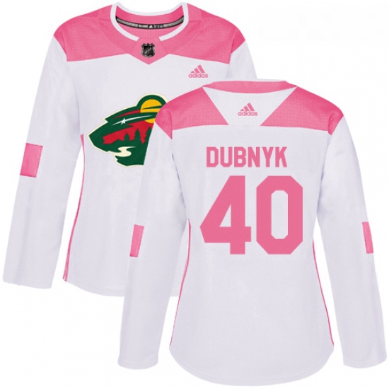 Womens Adidas Minnesota Wild 40 Devan Dubnyk Authentic WhitePink Fashion NHL Jersey