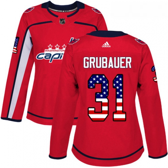 Womens Adidas Washington Capitals 31 Philipp Grubauer Authentic Red USA Flag Fashion NHL Jersey