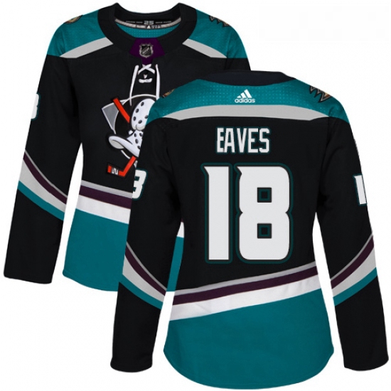 Womens Adidas Anaheim Ducks 18 Patrick Eaves Authentic Black Teal Third NHL Jersey