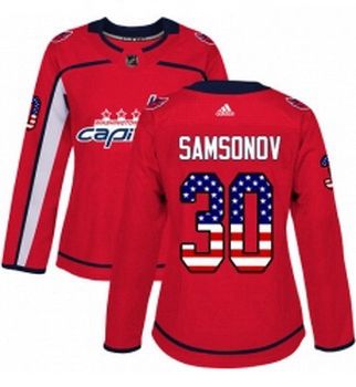 Womens Adidas Washington Capitals 30 Ilya Samsonov Authentic Red USA Flag Fashion NHL Jersey