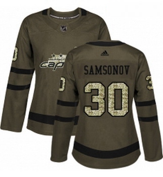 Womens Adidas Washington Capitals 30 Ilya Samsonov Authentic Green Salute to Service NHL Jersey