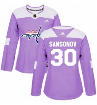 Womens Adidas Washington Capitals 30 Ilya Samsonov Authentic Purple Fights Cancer Practice NHL Jerse