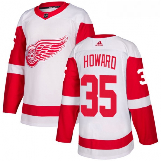 Womens Adidas Detroit Red Wings 35 Jimmy Howard Authentic White Away NHL Jersey