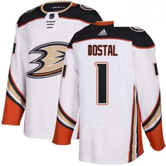 Mens Adidas Anaheim Ducks 1 Lukas Dostal Authentic White Away NHL Jersey