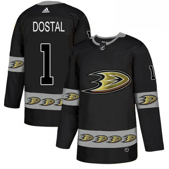 Mens Adidas Anaheim Ducks 1 Lukas Dostal Premier Black Team Logo Fashion NHL Jersey