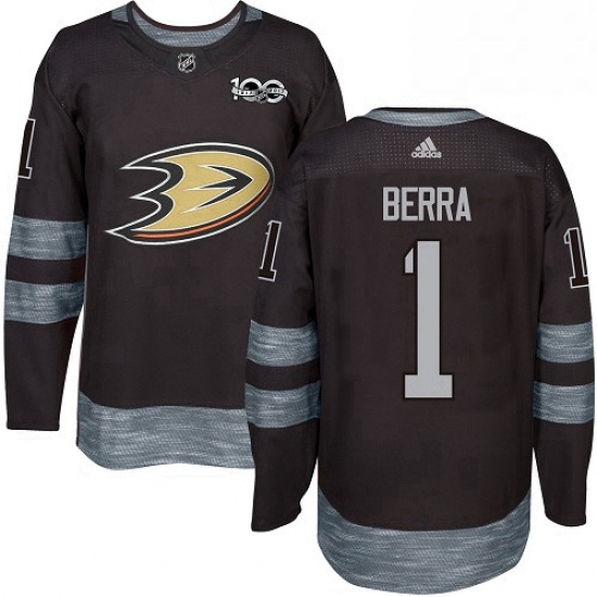 Mens Adidas Anaheim Ducks 1 Reto Berra Authentic Black 1917 2017 100th Anniversary NHL Jersey