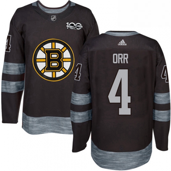 Mens Adidas Boston Bruins 4 Bobby Orr Authentic Black 1917 2017 100th Anniversary NHL Jersey