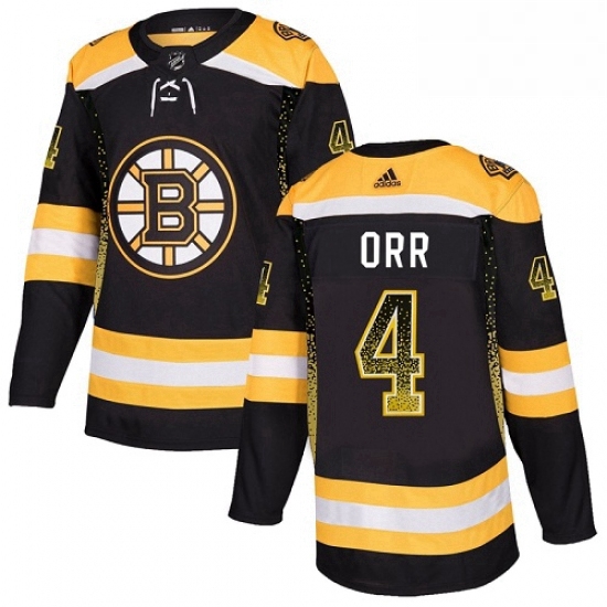 Mens Adidas Boston Bruins 4 Bobby Orr Authentic Black Drift Fashion NHL Jersey