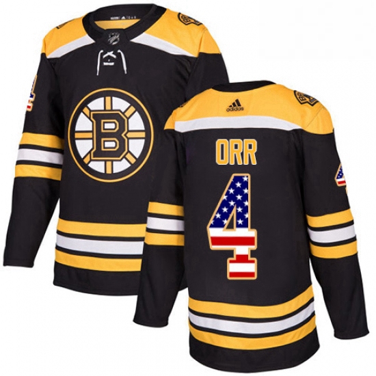 Mens Adidas Boston Bruins 4 Bobby Orr Authentic Black USA Flag Fashion NHL Jersey