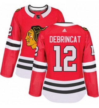 Womens Adidas Chicago Blackhawks 12 Alex DeBrincat Authentic Red Home NHL Jersey