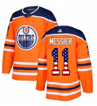 Youth Adidas Edmonton Oilers 11 Mark Messier Authentic Orange USA Flag Fashion NHL Jersey