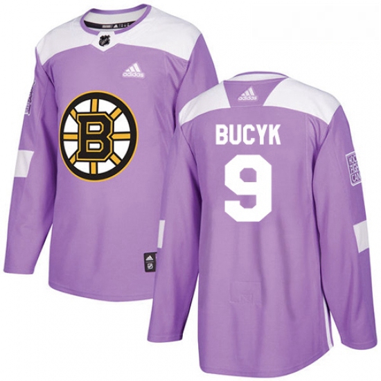 Youth Adidas Boston Bruins 9 Johnny Bucyk Authentic Purple Fights Cancer Practice NHL Jersey