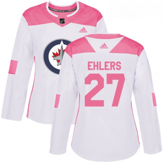 Womens Adidas Winnipeg Jets 27 Nikolaj Ehlers Authentic WhitePink Fashion NHL Jersey