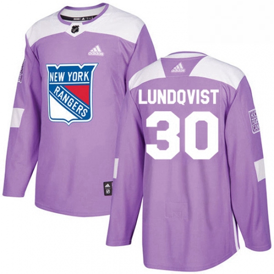 Mens Adidas New York Rangers 30 Henrik Lundqvist Authentic Purple Fights Cancer Practice NHL Jersey