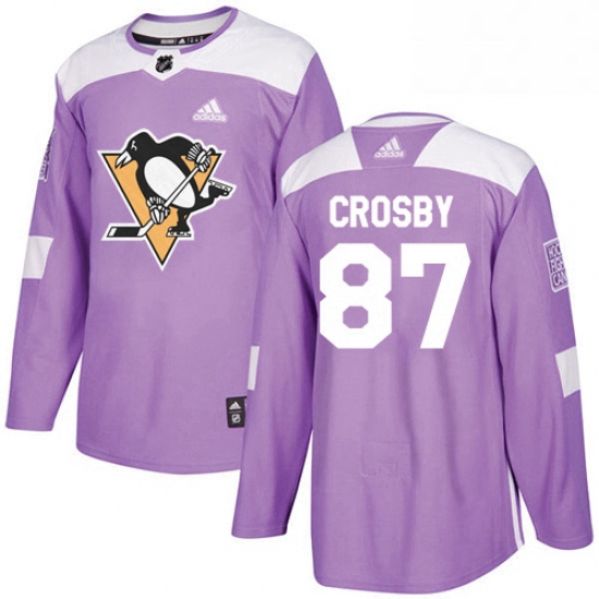 Mens Adidas Pittsburgh Penguins 87 Sidney Crosby Authentic Purple Fights Cancer Practice NHL Jersey