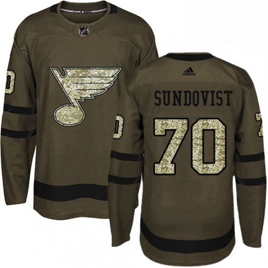 Mens Adidas St Louis Blues 70 Oskar Sundqvist Premier Green Salute to Service NHL Jersey